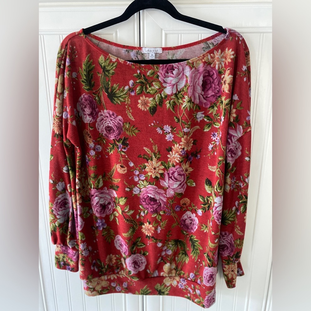 White Birch Red Floral Women's Top